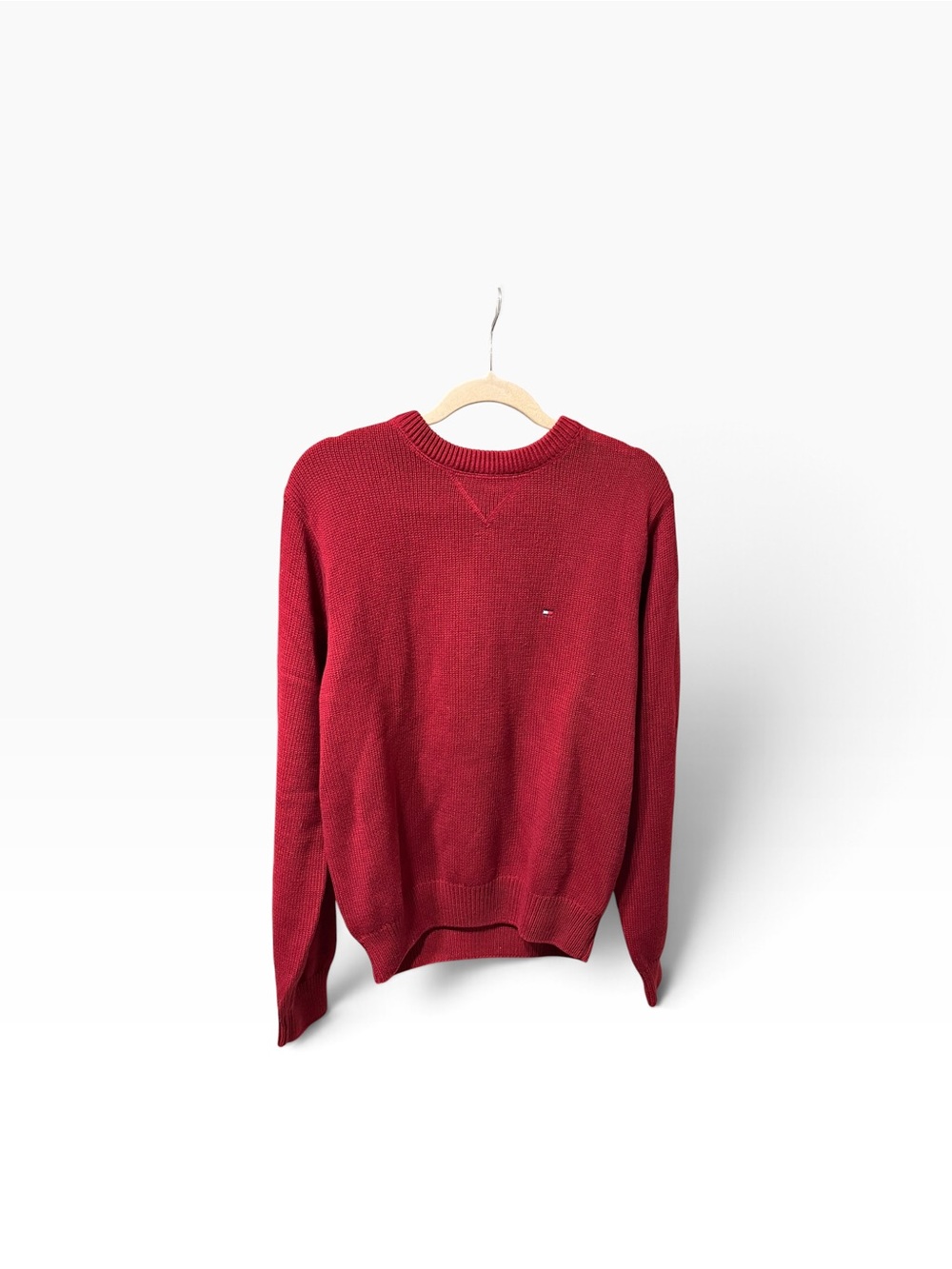 Vintage Tommy Hilfiger Maroon Knit Sweater Crewneck Mens Small Y2K 90s